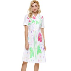 Flowers Illustration T- Shirtflowers T- Shirt (3) Button Top Knee Length Dress