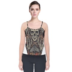 Gray And Multicolored Skeleton Illustration Velvet Spaghetti Strap Top