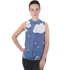 Clouds Rain Paper Raindrops Weather Sky Raining Mock Neck Chiffon Sleeveless Top by uniart180623