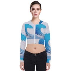 Wave Tsunami Tidal Wave Ocean Sea Water Long Sleeve Zip Up Bomber Jacket by uniart180623