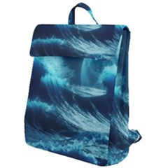 Moonlight High Tide Storm Tsunami Waves Ocean Sea Flap Top Backpack by uniart180623