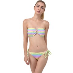 Cute Pastel Rainbow Stripes Twist Bandeau Bikini Set by Ket1n9