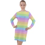 Cute Pastel Rainbow Stripes Long Sleeve Hoodie Dress