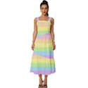 Cute Pastel Rainbow Stripes Square Neckline Tiered Midi Dress View1