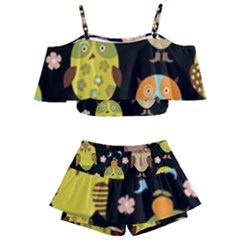 Cute Owls Pattern Kids  Off Shoulder Skirt Bikini by Ket1n9