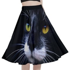 Face Black Cat A-line Full Circle Midi Skirt With Pocket by Ket1n9