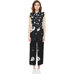 Skull Pattern Women s Frill Top Chiffon Jumpsuit by Ket1n9