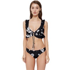 Skull Pattern Low Cut Ruffle Edge Bikini Set