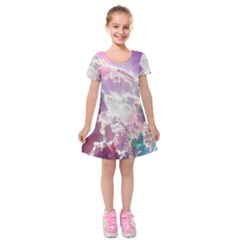 Clouds Multicolor Fantasy Art Skies Kids  Short Sleeve Velvet Dress by Ket1n9