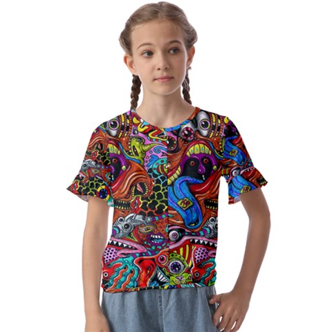 Art Color Dark Detail Monsters Psychedelic Kids  Cuff Sleeve Scrunch Bottom T-shirt by Ket1n9