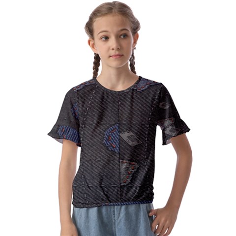 World Map Kids  Cuff Sleeve Scrunch Bottom T-shirt by Ket1n9