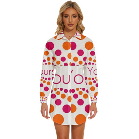 Be Yourself Pink Orange Dots Circular Womens Long Sleeve Shirt Dress by Ket1n9