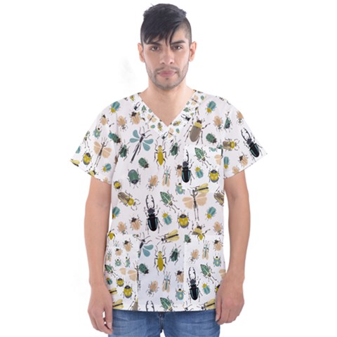 Insect Animal Pattern Men s V-neck Scrub Top by Ket1n9