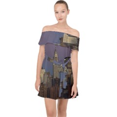 Skyline-city-manhattan-new-york Off Shoulder Chiffon Dress by Ket1n9