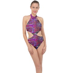 Technology Circuit Board Layout Pattern Halter Side Cut Swimsuit