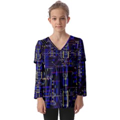 Technology Circuit Board Layout Kids  V Neck Casual Top by Ket1n9