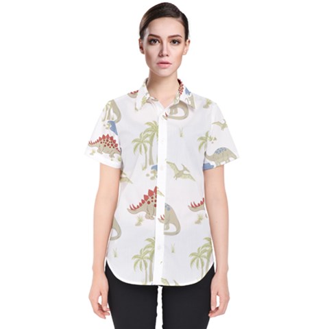 Dinosaur Art Pattern Women s Short Sleeve Shirt by Ket1n9