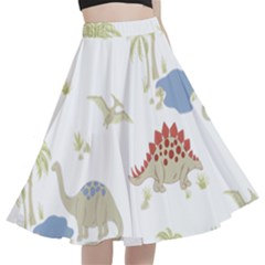 Dinosaur Art Pattern A-line Full Circle Midi Skirt With Pocket