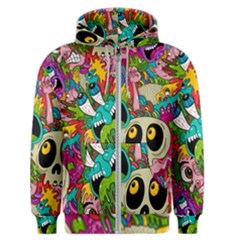 Crazy Illustrations & Funky Monster Pattern Men s Zipper Hoodie