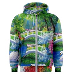 Swan Bird Spring Flowers Trees Lake Pond Landscape Original Aceo Painting Art Men s Zipper Hoodie by Ket1n9