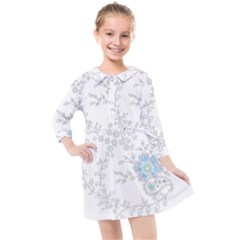 Traditional Art Batik Flower Pattern Kids  Quarter Sleeve Shirt Dress by Ket1n9