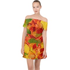 Leaves Texture Off Shoulder Chiffon Dress by Ket1n9