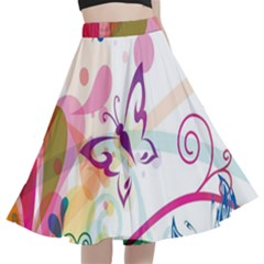 Butterfly Vector Art A-line Full Circle Midi Skirt With Pocket