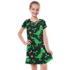 Christmas Funny Pattern Dinosaurs Kids  Cross Web Dress by Ket1n9