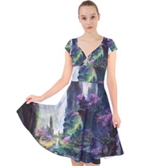 Fantastic World Fantasy Painting Cap Sleeve Front Wrap Midi Dress by Ket1n9