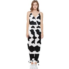 Animal-print-black-and-white-black Sleeveless Tie Ankle Chiffon Jumpsuit by Ket1n9