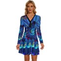 Top Peacock Feathers Long Sleeve Deep V Mini Dress  View1