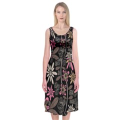 Flower Art Pattern Midi Sleeveless Dress