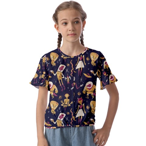 Alien Surface Pattern Kids  Cuff Sleeve Scrunch Bottom T-shirt by Ket1n9