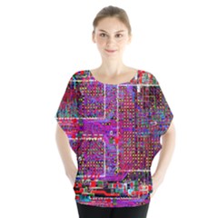 Technology Circuit Board Layout Pattern Batwing Chiffon Blouse