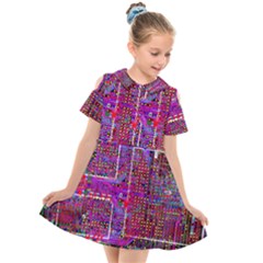 Technology Circuit Board Layout Pattern Kids  Short Sleeve Shirt Dress by Ket1n9