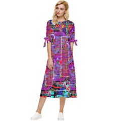 Technology Circuit Board Layout Pattern Bow Sleeve Chiffon Midi Dress