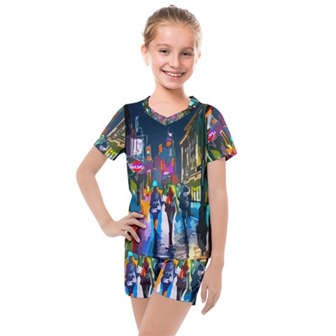 Abstract-vibrant-colour-cityscape Kids  Mesh T-shirt And Shorts Set by Ket1n9