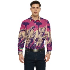 Pink City Retro Vintage Futurism Art Men s Long Sleeve Pocket Shirt  by Ket1n9