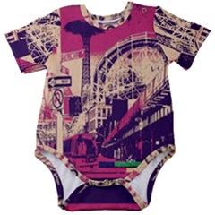 Pink City Retro Vintage Futurism Art Baby Short Sleeve Bodysuit by Ket1n9