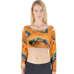 Seamless-pattern-with-taco Long Sleeve Crop Top by Ket1n9