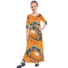 Seamless-pattern-with-taco Kids  Quarter Sleeve Maxi Dress by Ket1n9