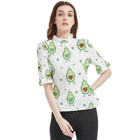 Cute-seamless-pattern-with-avocado-lovers Frill Neck Blouse by Ket1n9