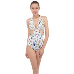 Insect Animal Pattern Halter Front Plunge Swimsuit by Ket1n9