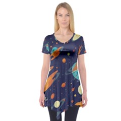 Space Galaxy Planet Universe Stars Night Fantasy Short Sleeve Tunic  by Ket1n9