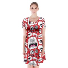 Another Monster Pattern Short Sleeve V-neck Flare Dress by Ket1n9