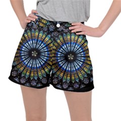 Stained Glass Rose Window In France s Strasbourg Cathedral Women s Ripstop Shorts by Ket1n9