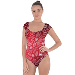 Christmas Pattern Red Short Sleeve Leotard 