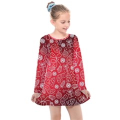 Christmas Pattern Red Kids  Long Sleeve Dress by Grandong