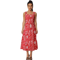 Christmas Pattern Red Square Neckline Tiered Midi Dress by Grandong