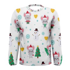 Christmas-seamless-pattern-with-cute-kawaii-mouse Men s Long Sleeve T-shirt